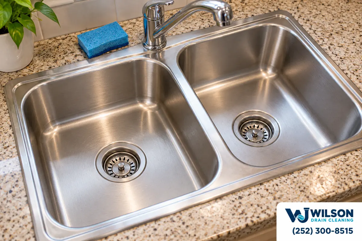 After view for kitchen sink drain cleaning, showing the same scene after service.