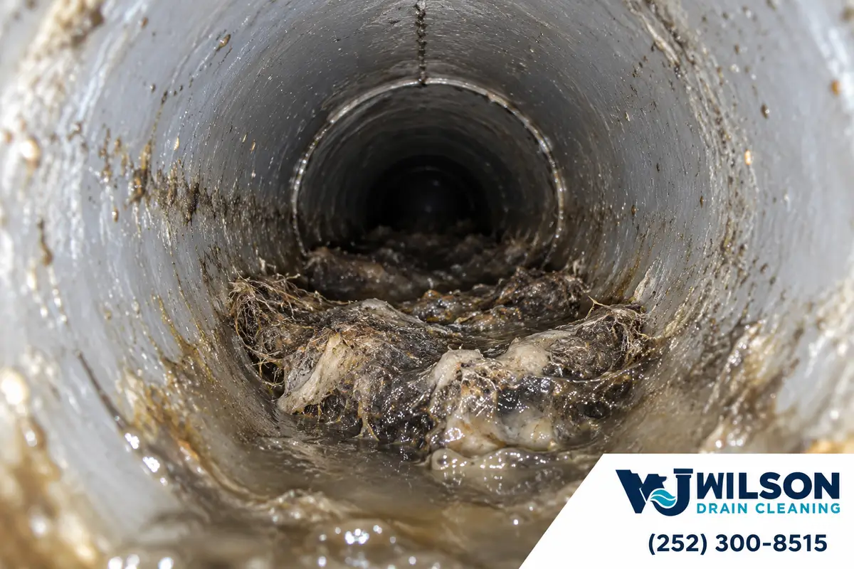 Before view: Internal septic inlet pipe camera view.