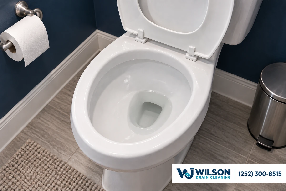 After view for toilet clog removal, showing the same scene after service.